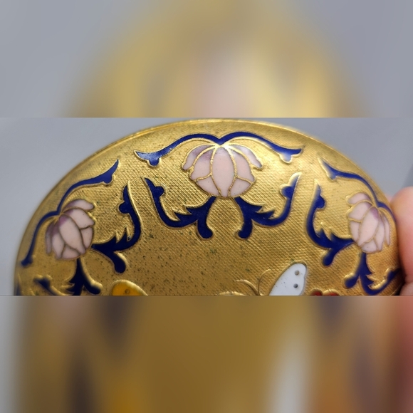 Vintage Cloisonné And Enamel Flower And Butterflies Trinket Jewelry Box Round - Picture 6 of 13